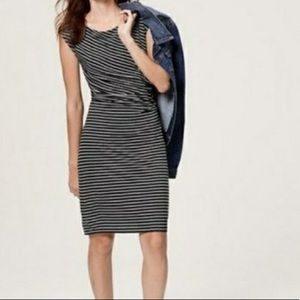 LOFT Black White stripped sleeveless dress M